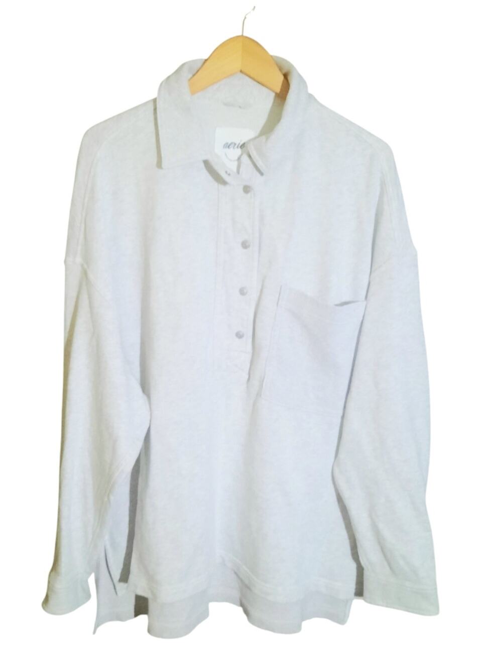 aerie Womens Oversized Light Gray Popover Sweatshirt Tunic Style Hem Size XL